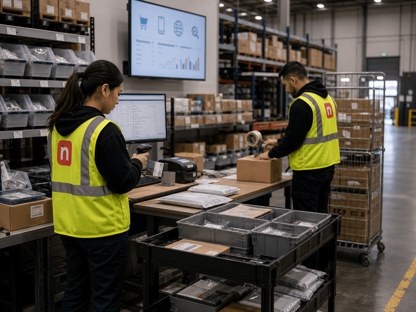 Newl warehouse team preparing ecommerce parcels and marketplace orders