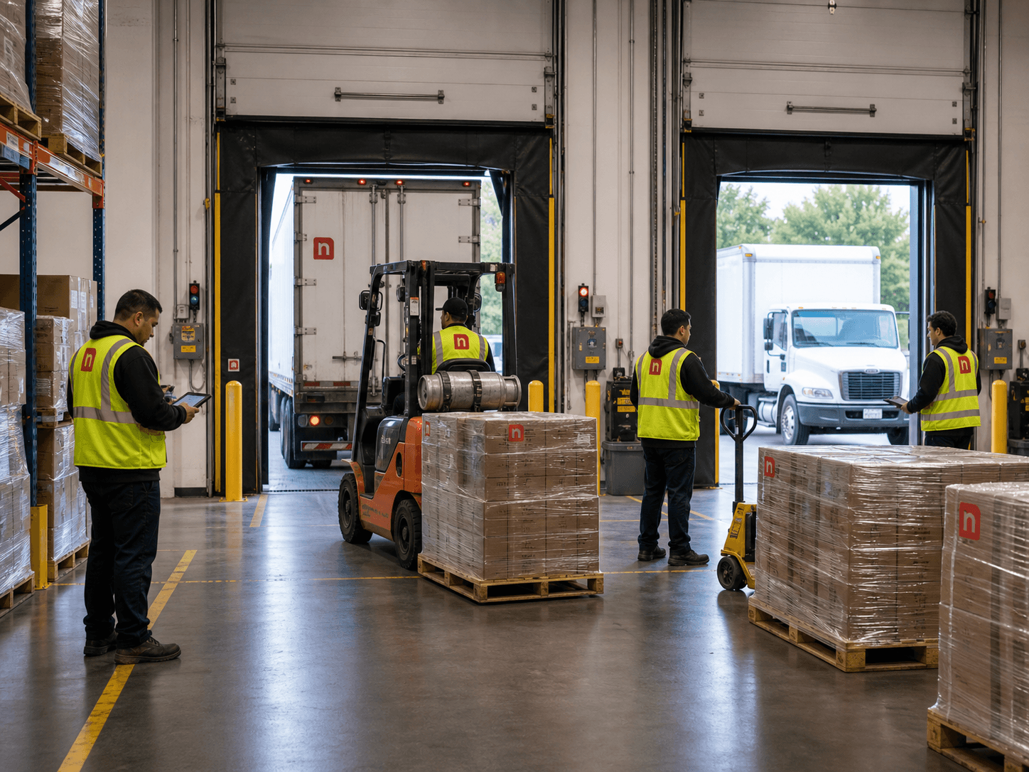 Newl truck moving commercial freight through a regional distribution network