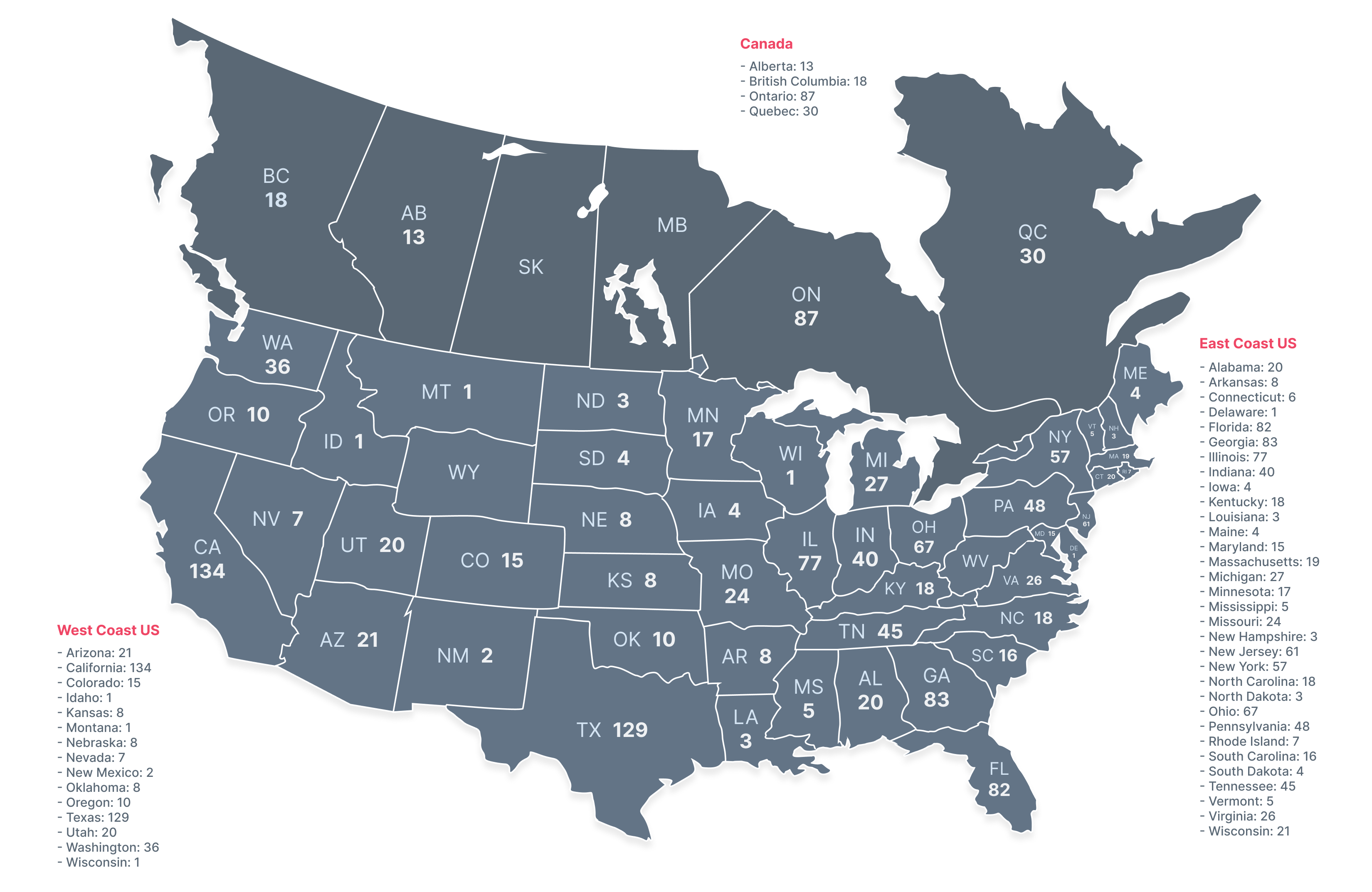 US and Canada Warehousing Map