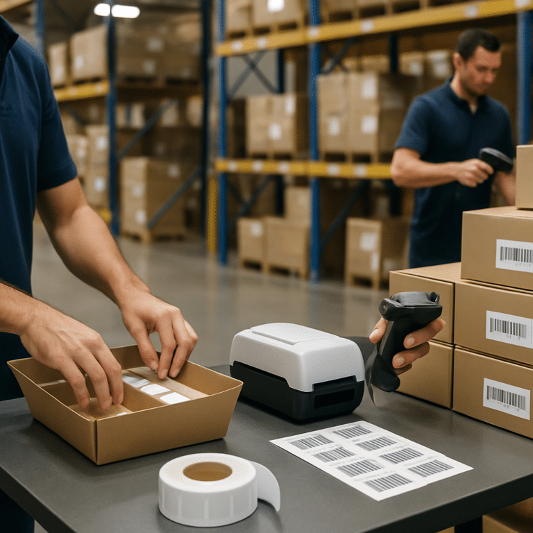 Warehouse team performing value added warehousing services like kitting, labeling, and assembly for shipment-ready inventory.